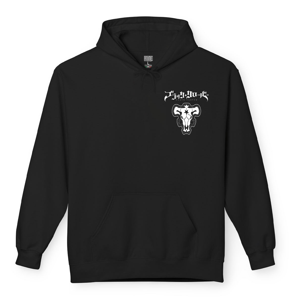 Felpa con cappuccio nera Serie MangaBlack Clover - Asta Toro Nero con tasca frontale Anime T-shirt - Fronte