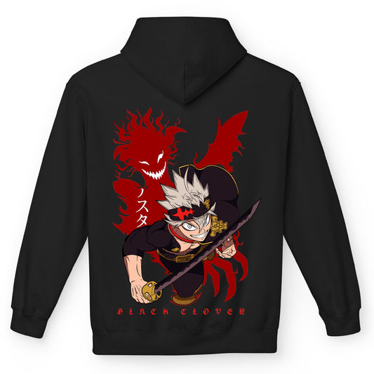 Felpa con cappuccio nera Serie MangaBlack Clover - Asta Toro Nero con tasca frontale Anime T-shirt - Retro