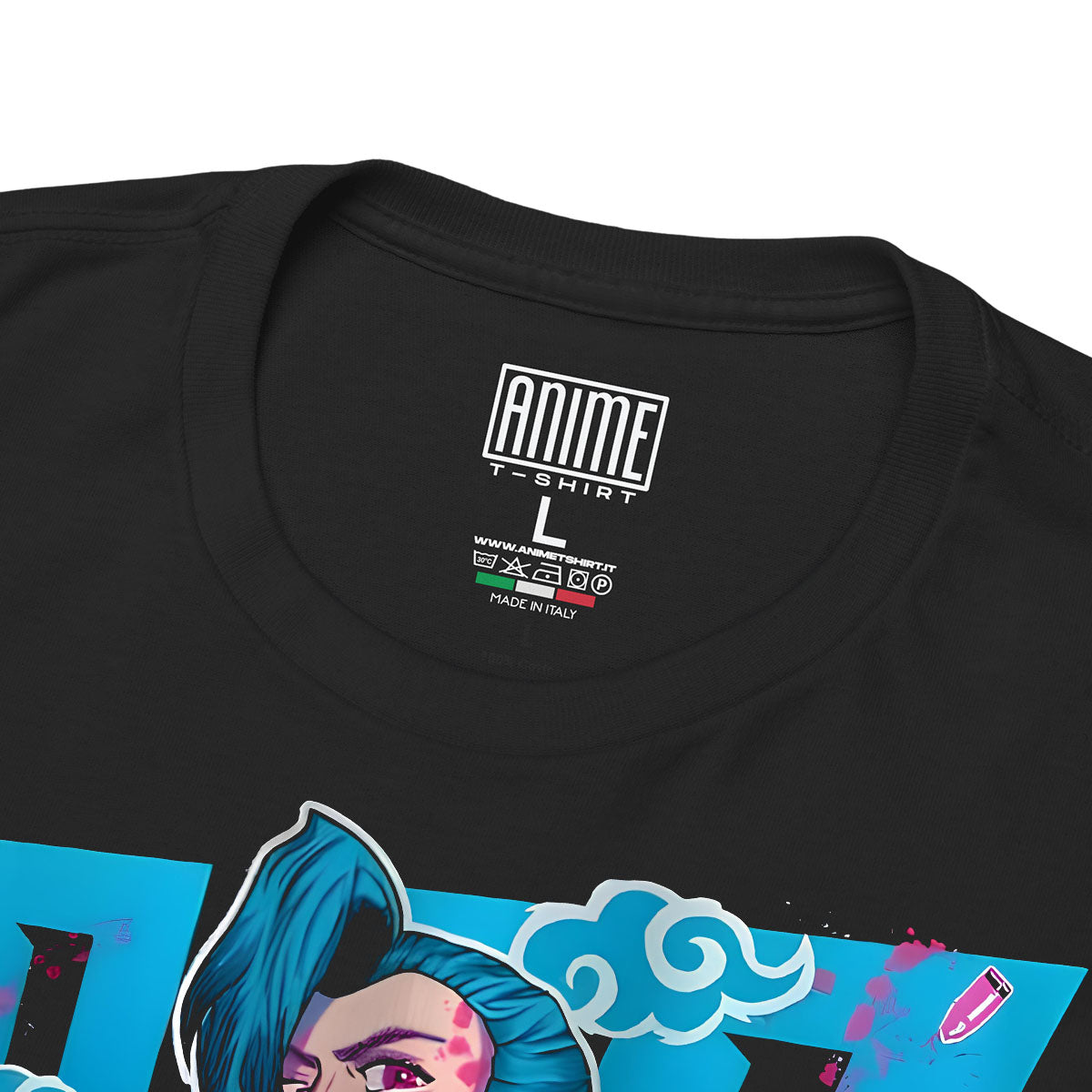 T-shirt Maglietta nera Serie Arcane League of Legends Jinx 100% Cotone Anime T-shirt - Dettaglio