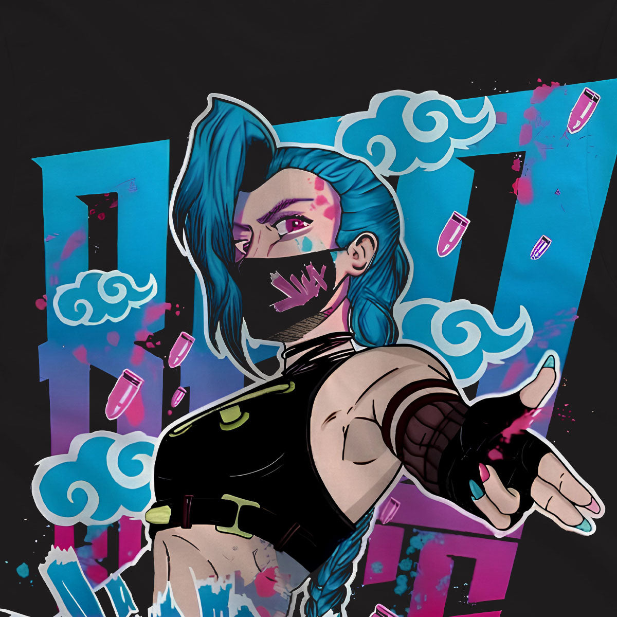 T-shirt Maglietta nera Serie Arcane League of Legends Jinx 100% Cotone Anime T-shirt - Stampa