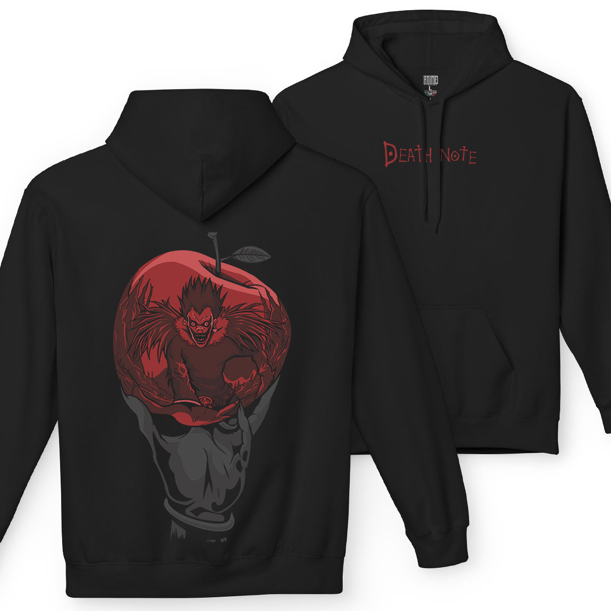 Felpa con cappuccio nera Serie Manga Death Note - Ryuk  con tasca frontale Anime T-shirt - Fronte e Retro