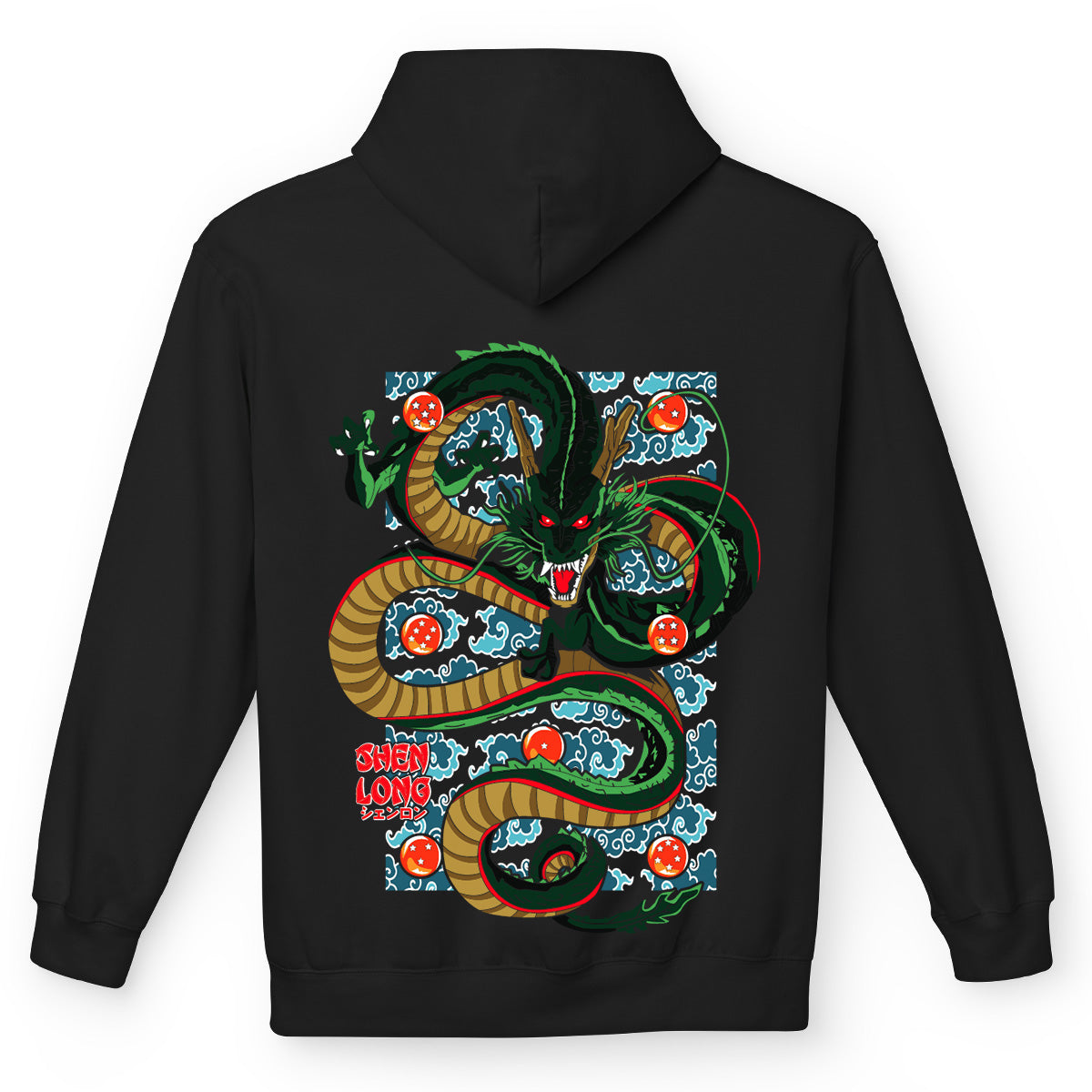 Felpa con cappuccio Nera Serie Manga Dragon ball z - Drago Shenron e Sfera del drago 4 Stelle con tasca frontale Anime T-shirt - Retro