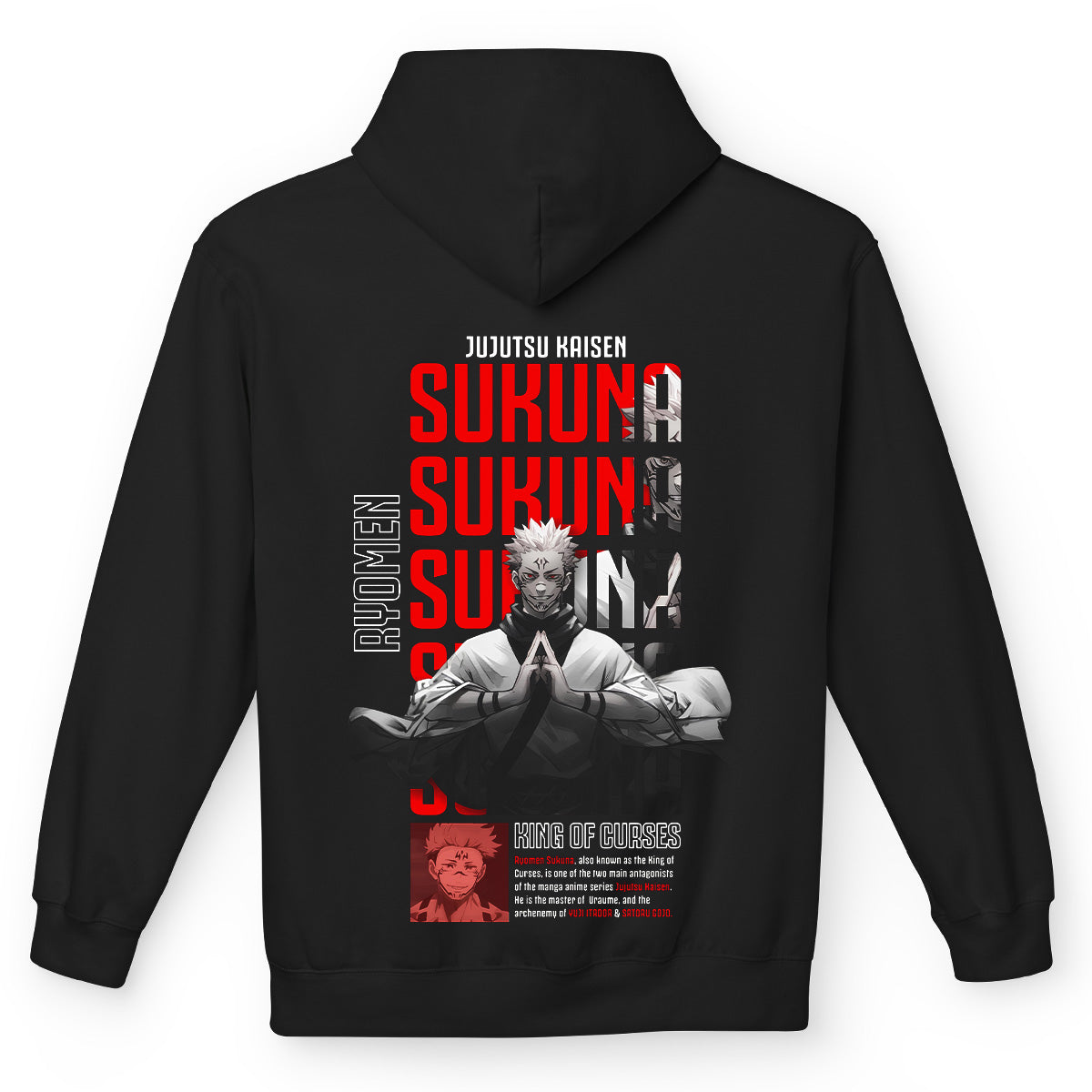 Felpa con cappuccio nera Serie Manga Jujutsu Kaisen - Sukuna Ryomen con tasca frontale Anime T-shirt - Retro
