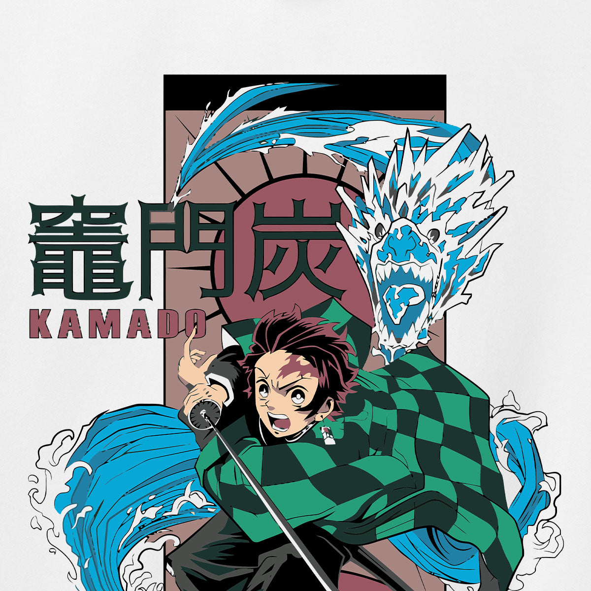 Felpa con cappuccio Bianca Serie Manga Deamon Slayer - Tanjiro con Drago Blu acqua e logo con tasca frontale Anime T-shirt - Stampa