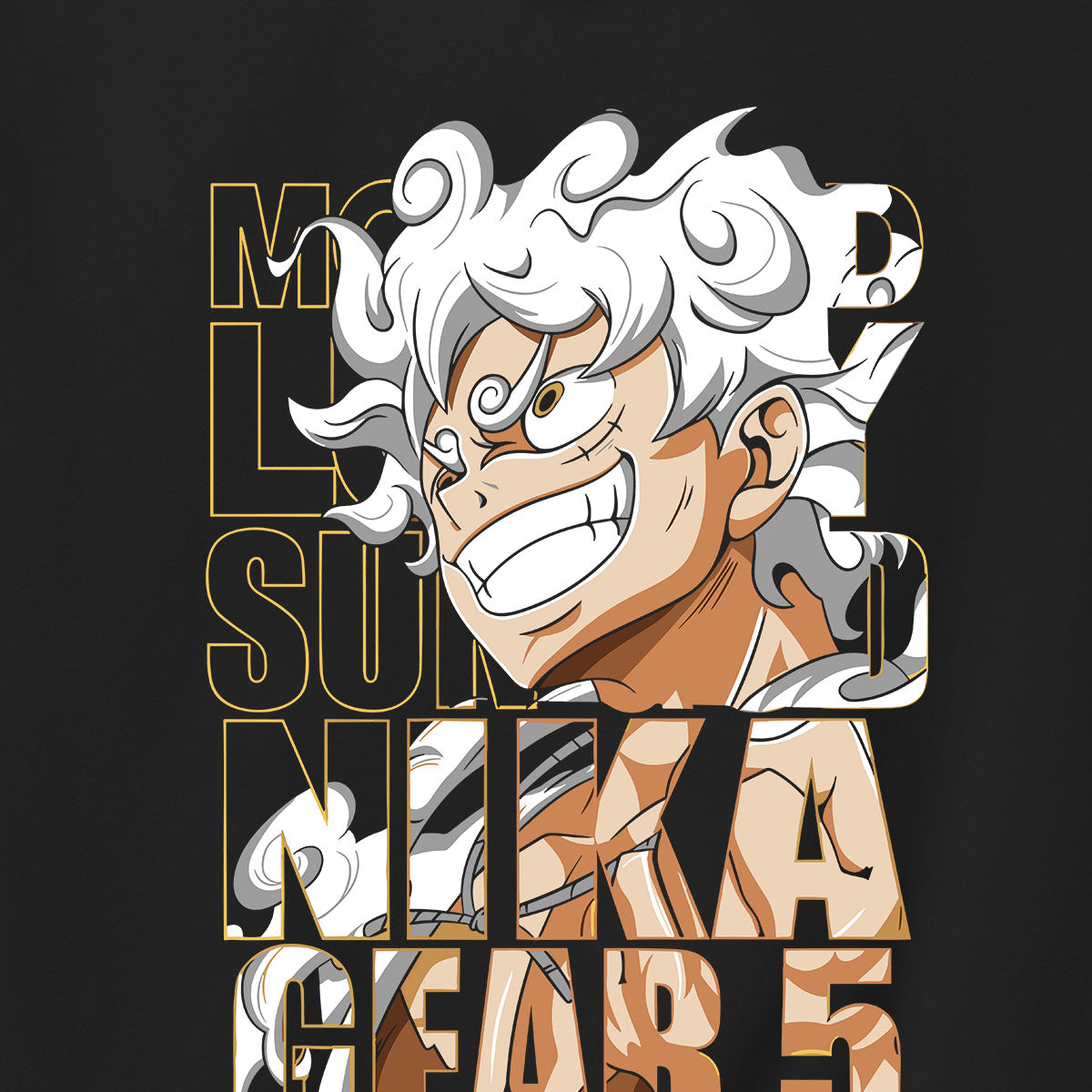 Felpa con cappuccio Nera Serie Manga One Piece -Luffy Gear Five 5 - Monkey D. Rufy con tasca frontale - Stampa