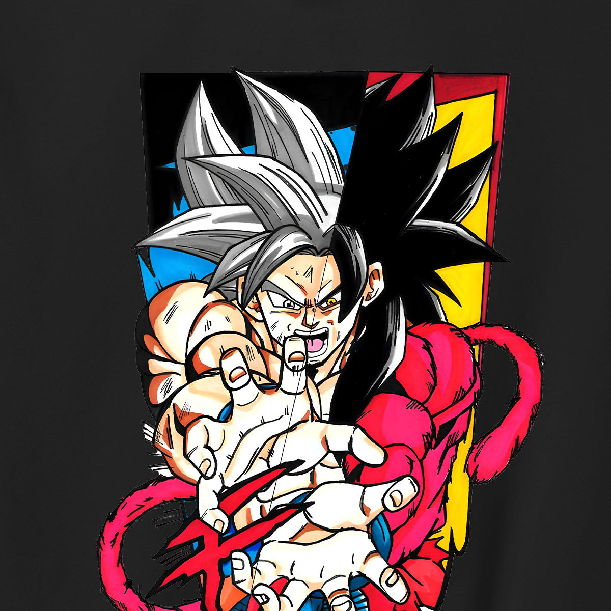 Felpa con cappuccio Nera Serie Manga Dragon ball z - Super Goku e logo con tasca frontale Anime T-shirt - Stampa