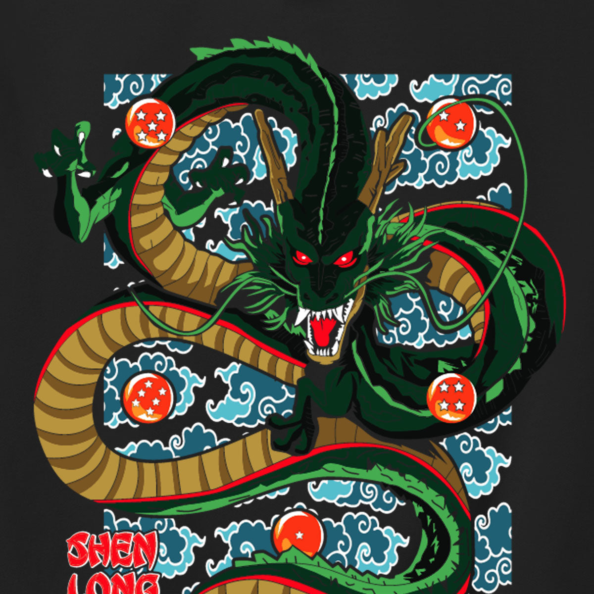 Felpa con cappuccio Nera Serie Manga Dragon ball z - Drago Shenron e Sfera del drago 4 Stelle con tasca frontale Anime T-shirt - Stampa