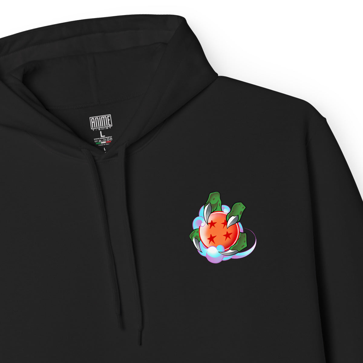 Felpa con cappuccio Nera Serie Manga Dragon ball z - Drago Shenron e Sfera del drago 4 Stelle con tasca frontale Anime T-shirt - Dettaglio