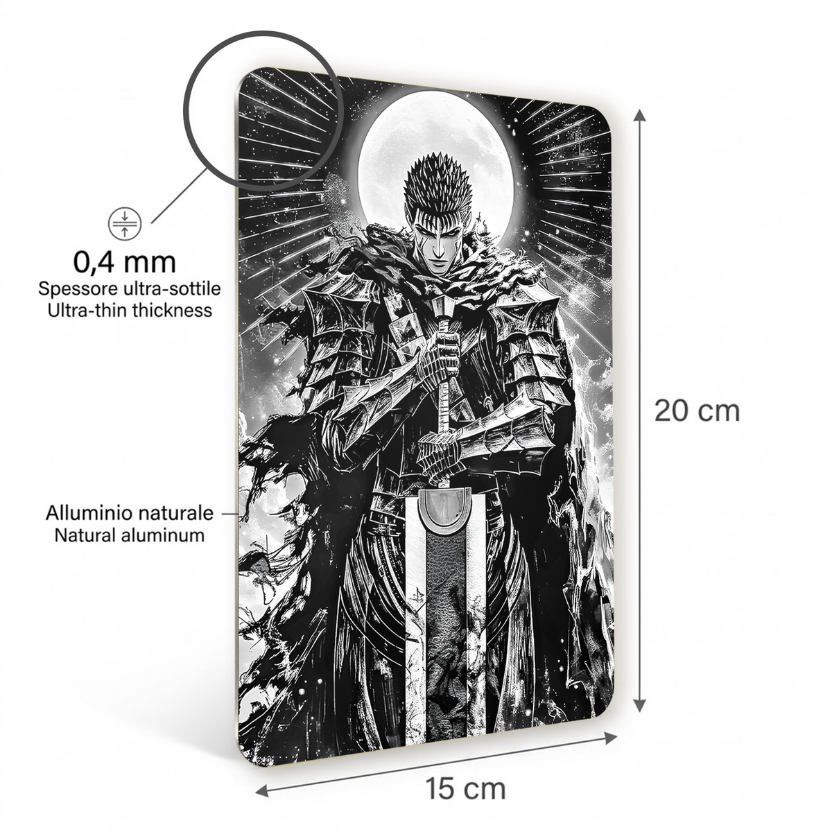 Poster in Alluminio Berserk - Guts Black & White