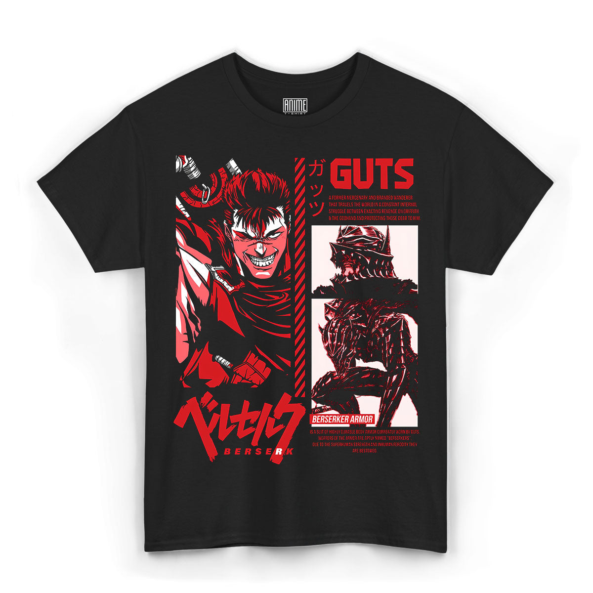 T-shirt Maglietta nera Manga Berserk Gatsu 100% Cotone Anime T-shirt - Fronte