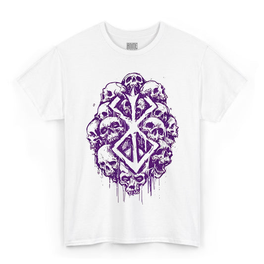 T-shirt Maglietta Bianca Manga Berserk Teschio 100% Cotone Anime T-shirt - Fronte