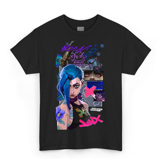 T-shirt Maglietta nera Serie Arcane League of Legends Jinx 100% Cotone - Fronte
