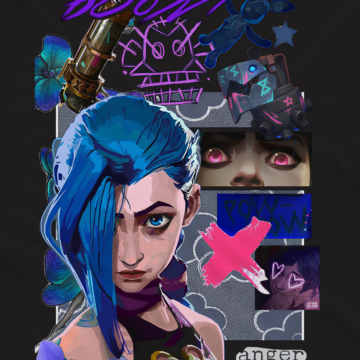 T-shirt Maglietta nera Serie Arcane League of Legends Jinx 100% Cotone - Stampa