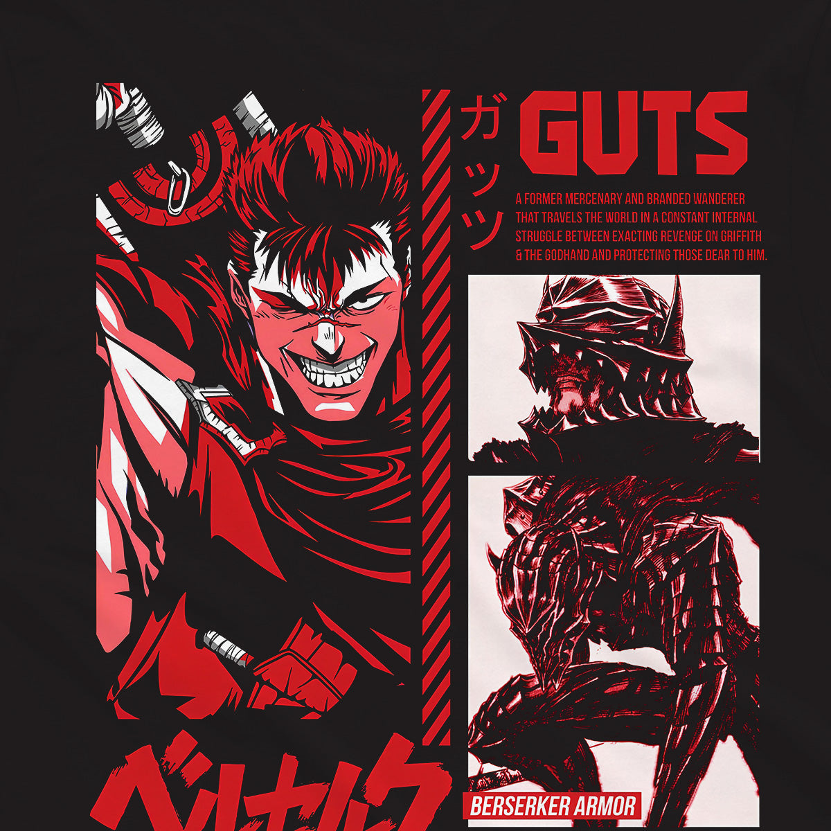 T-shirt Maglietta nera Manga Berserk Gatsu 100% Cotone Anime T-shirt - Stampa