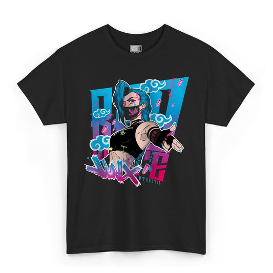 T-shirt Maglietta nera Serie Arcane League of Legends Jinx 100% Cotone Anime T-shirt - Fronte